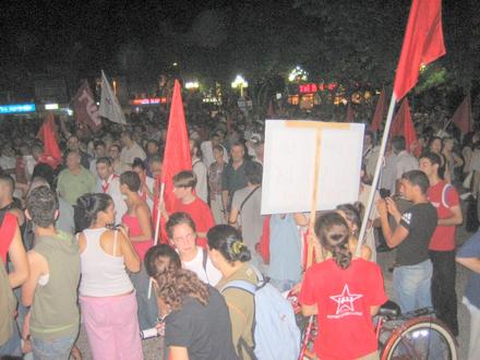 Some of the 5000 protesters at Cinemateque Square