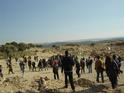 Near the "outpost": a Hamas flag on the right, Israeli flag on the left 