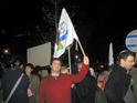 Young demonstrator with the two-state flag 